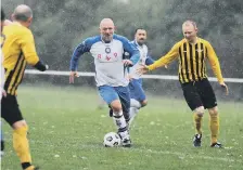  ?? ?? Penshaw CC, in the stripes, won this Premier League fixture 8-0.