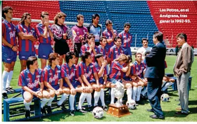  ??  ?? Los Potros, en el Azulgrana, tras ganar la 1992-93.