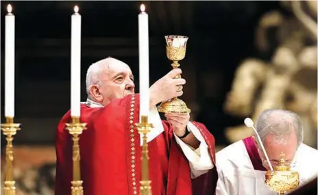  ?? PHOTO: AFP ?? Pope Francis leading the Pentecost mass in the Blessed Sacrament chapel of St. Peter’s Basilica at the Vatican after three months of lockdown to curb the spread of the COVID- 19 pandemic in Italy… yesterday.