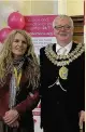 ??  ?? Geraldine Flanagan, from Stockport District Citizens Advice, with Mayor Andrew Verdeille at the carers day