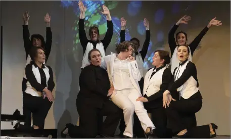  ??  ?? Members of the cast run through one of their routines during a ‘9 To 5’ dress rehearsal at Rathangan Hall on Sunday afternoon.