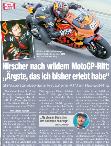  ??  ?? Ski-Star auf MotoGP-Abwegen: Hirscher bretterte auf einer KTM über den Red-Bull-Ring.