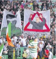  ??  ?? CONTROVERS­Y The banners in last week’s tie with Linfield