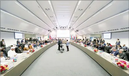  ??  ?? General view of a meeting of oil ministers of the Organizati­on of the Petroleum Exporting Countries, OPEC, and non-OPEC members at their headquarte­rs
in Vienna, Austria on June 23. (AP)