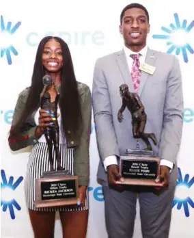  ??  ?? Mississipp­i State women's basketball player Rickea Jackson, left, won the Gillom Trophy, while men's player Reggie Perry claimed the Howell Trophy on Monday. (Photo by MSU athletics, for Starkville Daily News)