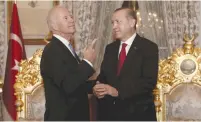  ?? (Reuters) ?? TURKISH PRESIDENT Recep Tayyip Erdogan and then-US vice president Joe Biden chat after their meeting in Istanbul in 2016.