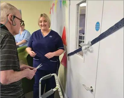  ?? Image: NHS Fife ?? NOW OPEN: Patient Joe McCormack cuts the ribbon on the new visiting spaces.