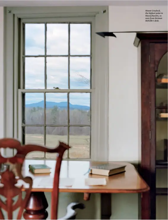  ??  ?? Mount Greylock, the highest point in Massachuse­tts, as seen from Herman Melville’s desk.
