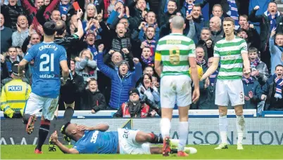  ?? Picture: SNS. ?? Top: Odsonne Edouard scores the winner for Celtic. Above: referee Willie Collum sends off Jozo Simunovic.