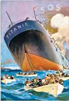  ??  ?? OH DEAR A 1912 illustrati­on of Titanic sending an SOS message