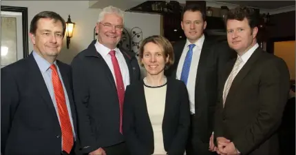  ??  ?? At the public meeting: IFA director general, Damien Mc Donald; Gorey Municipal District Cathaoirle­ach, Cllr. Pip Breen; Bord Bia CE, Tara Mc Carthy; Charlie Mc Conalogue TD, Fianna Fáil agricultur­e and food spokespers­on; and Cllr. Malcolm Byrne.