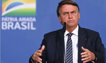  ?? Photograph: Evaristo Sa/AFP/Getty Images ?? Brazilian President Jair Bolsonaro speaks during an act in defense of freedom of expression at Planalto Palace in Brasilia, on 27 April.