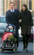  ??  ?? Clockwise from above: David and Samantha Cameron with their son Ivan; Gabby with her second husband Michael; taking part in this year’s Parliament­ary Pancake Race; aged 16 with her brother Marc, and today in her office at the Palace of Westminste­r