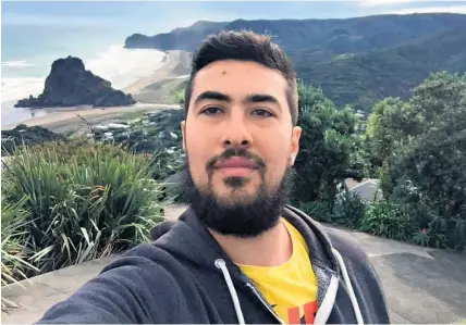  ??  ?? Soufiane Sadek’s last online post before he and Hugo Defacques, below, died in the crash was a selfie taken at Piha.