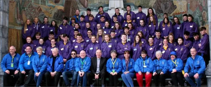  ??  ?? Diocese of Ferns youth helpers piuctured with Bishop Denis Brennan during the pilgrimage to Lourdes earlier this year.