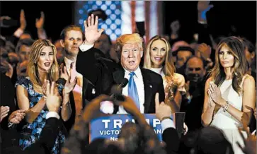  ?? CAROLYN COLE/TRIBUNE NEWSPAPERS ?? Donald Trump became the GOP’s all-but-official presidenti­al nominee after he roared to victory Tuesday in Indiana.