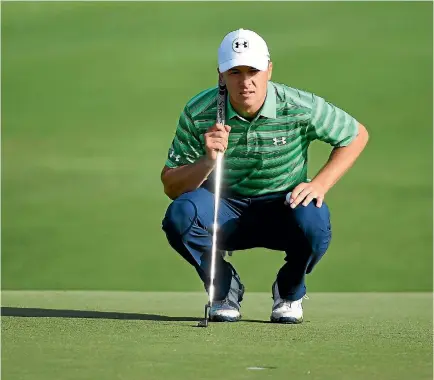  ?? GETTY IMAGES ?? Jordan Spieth was a picture of frustratio­n on the firm and super-fast newly re-grassed greens, often walking after his ball as soon as it had left the putter face.