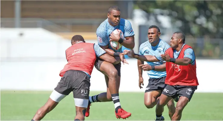  ?? Photo: Kitione Rokomanu/Zoomfiji ?? Fiji Airways Fijian 7s rep Josua Vakurinibi­li on the attack during training in Sydney on January 24, 2018.