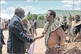  ??  ?? All smiles: King Goodwill Zwelithini greets President Cyril Ramaphosa in Nongoma earlier this year. Photo: Jabulani Langa/Gallo Images