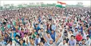  ?? PTI ?? Members of the Patel community at the meeting and rally in Ahmedabad on Tuesday.