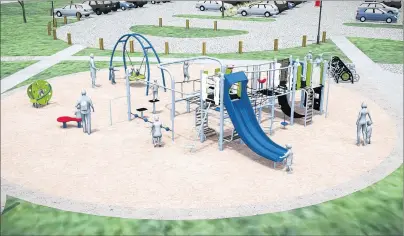  ?? SUBMITTED BY TRACE PLANNING AND DESIGN ?? This is a rendering of the playground equipment that has been selected for the Glace Bay Community Commons. It follows the same design as a playground at Disney World in Florida.