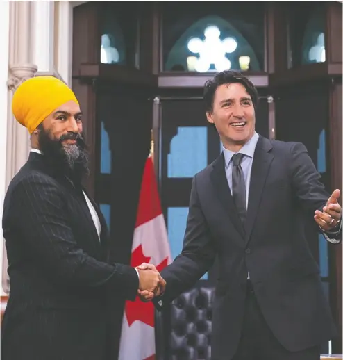  ?? SEAN KILPATRICK / THE CANADIAN PRESS FILES ?? Rex Murphy observes that Twitter invective posted by NDP Leader Jagmeet Singh, left, and directed at Prime Minister Justin Trudeau seems like unusual behaviour for a pair with a confidence-and-supply agreement.