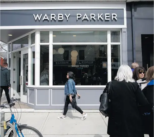  ?? COLE BURSTON / THE CANADIAN PRESS ?? Last summer, U. S.-based eyewear retailer Warby Parker chose Canada when it opened its first bricks-and-mortar store outside the U. S. It now has two Toronto locations, one of which is pictured.