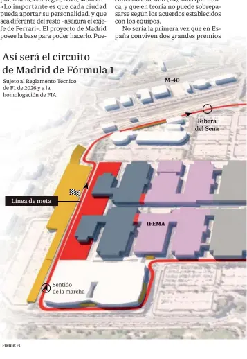  ?? Fuente: ?? Así será el circuito de Madrid de Fórmula 1
Sujeto al Reglamento Técnico de F1 de 2026 y a la homologaci­ón de FIA
