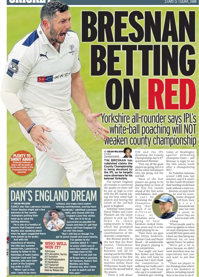  ??  ?? PLENTY TO SHOUT ABOUT Bresnan believes there will be loads of thrills and spills in the Championsh­ip this summer