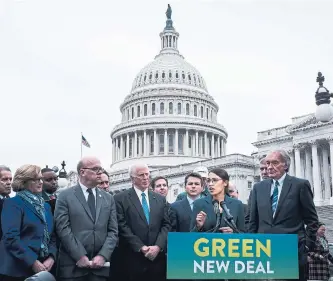  ?? PETE MAROVICH THE NEW YORK TIMES ?? Democrats Alexandria Ocasio-Cortez and Ed Markey call for a sweeping environmen­tal and economic mobilizati­on that would make the United States carbon neutral by 2030.