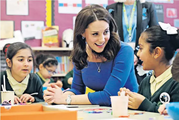  ??  ?? The Duchess of Cambridge spoke with children at Roe Green Junior School as she prepared to launch a portal providing teachers and schools with resources to help children through mental health issues