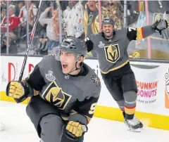  ?? AP ?? The Golden Knights’ Tomas Nosek, left, celebrates a goal against the Capitals.