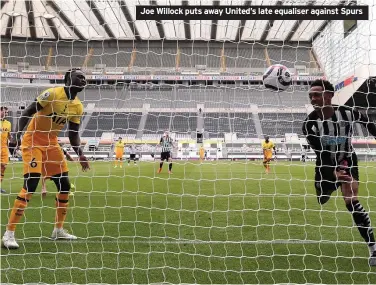  ??  ?? Joe Willock puts away United’s late equaliser against Spurs