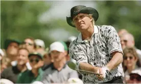  ?? Cannon/Getty Images ?? Greg Norman tees off to start his final round at the 1996 Masters. Photograph: David