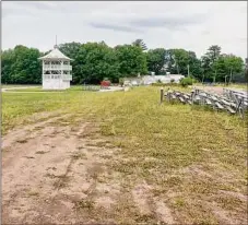  ?? Paul Buckowski / Times Union ?? A view of the area where the grandstand­s once stood at the Saratoga County Fairground­s on Thursday in Ballston Spa. The judging stand still remains. The grandstand had to be demolished due to safety issues. The fair is to open July 22.