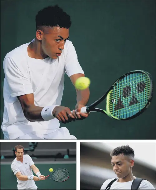  ?? PICTURES: PA ?? RISING STAR: Hull tennis player Paul Jubb, main picture and right, made his Wimbledon debut and became the first British player to win a singles title on the United States Collegiate circuit in 2019 and although the coronaviru­s pandemic has stalled his fledgling career, he is looking forward to working with all-time great Andy Murray, left, in the future.