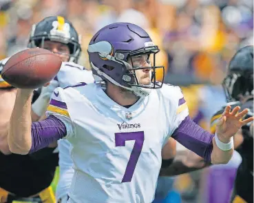  ?? [AP PHOTO] ?? Minnesota quarterbac­k Case Keenum may get his second start at quarterbac­k Sunday against Chicago if Sam Bradford can’t play.