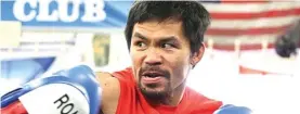  ?? EPA ?? BELUM HABIS: Bintang tinju Filipina Manny Pacquiao berlatih keras di Manila sebagai persiapan menghadapi Lucas Matthysse pada 24 Juni mendatang.