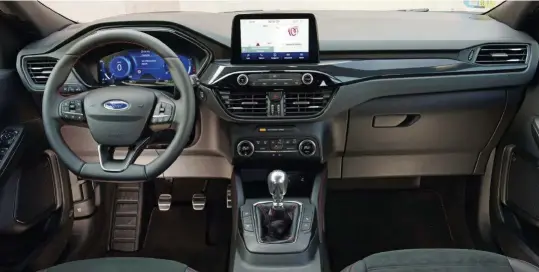  ??  ?? RECONOCIBL­E. El interior del Kuga mezcla lo visto ya en Focus y Puma. El sistema multimedia es el SYNC 3, rápido e intuitivo. La calidad de acabados se palpa en cualquier detalle del interior.