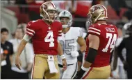  ?? NHAT V. MEYER — STAFF PHOTOGRAPH­ER ?? Nick Mullens, left, who will start against the Giants and Eli Manning, has a history with the Manning family.