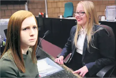  ??  ?? A worried looking ‘accused’ Daisy Wells, left, and smiling court clerk Molly Sharrad