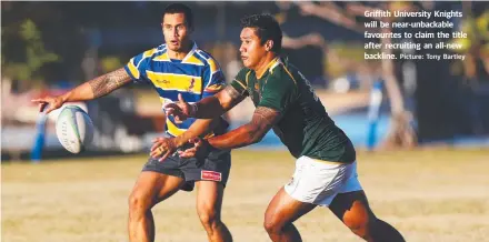  ?? Picture: Tony Bartley ?? Griffith University Knights will be near-unbackable favourites to claim the title after recruiting an all-new backline.