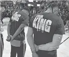  ?? BRANDON DILL/ AP ?? Grizzlies forward Dillon Brooks, right, and teammates wear shirts reading Honor King before Monday’s game against the Suns.