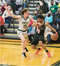  ?? AMY SHORTELL/THE MORNING CALL ?? Emmaus’ Will Barber, shown defending Central Catholic’s Tyson Thomas in a game in January, scored 20 points to help the Green Hornets beat Easton and remain unbeaten in the Lehigh Valley Varsity Basketball League on Thursday night. Barber was also named the big school player of the week.