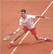  ?? Susan Mullane-USA TODAY Sports ?? Novak Djokovic in action during his match against Lorenzo Musetti on day nine of the French Open at Stade Roland Garros on Monday.