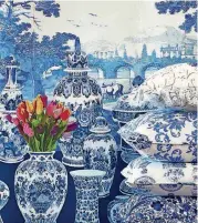  ?? [PHOTO PROVIDED BY NICOLETTE MAYER] ?? Nicolette Mayer’s new line of Royal Delft-inspired wallpapers and fabrics gives the old classic a modern twist.