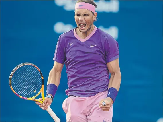  ?? FOTO: MANEL MONTILLA ?? Rafa Nadal celebra la victoria sobre el bielorruso Ilya Ivashka que le metía en octavos de final. Llegó de Montecarlo con dudas, le da mucha importanci­a al triunfo