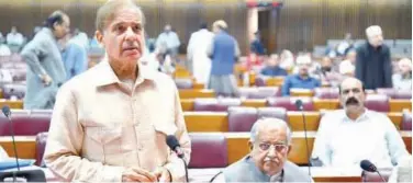  ?? NNI News ?? ↑ Shahbaz Sharif addresses the National Assembly in Islamabad on Monday.