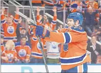  ?? CP PHOTO ?? Edmonton Oilers’ Leon Draisaitl (29) celebrates a goal agains the Anaheim Ducks during the second period in game six of a second-round NHL hockey Stanley Cup playoff series in Edmonton on Sunday.