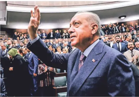  ?? FOTO: DPA ?? Der türkische Präsident Recep Tayyip Erdogan bei einer Parlaments­sitzung in Ankara im Februar 2020.